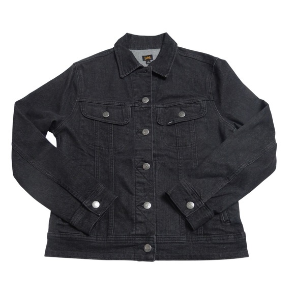 Lee Jackets & Blazers - Lee Womens Black Denim Jacket Classic Trucker Style Button Up Size Small